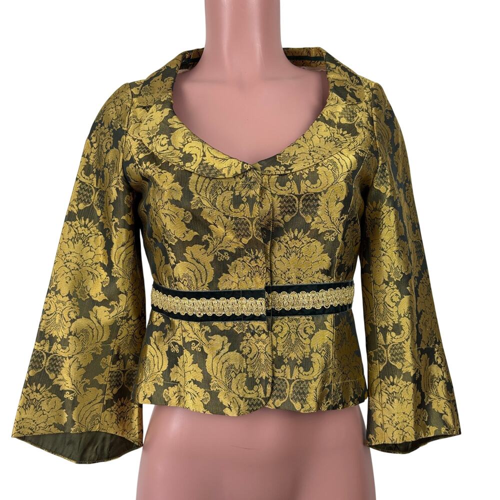 Noa Noa Queen Mary Jacket XS Gold Green Regal Victorian Renaissance Silk Blend